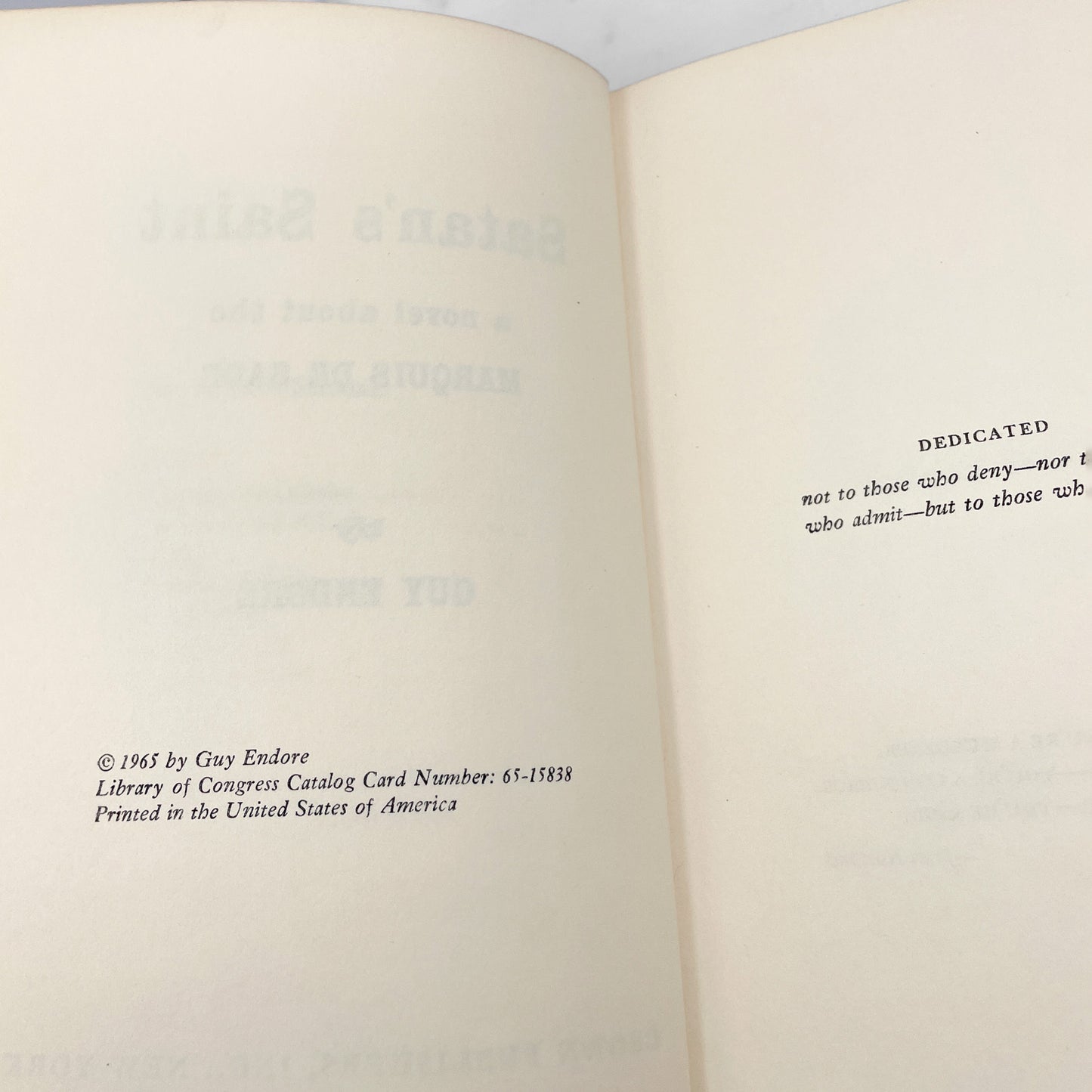 Satan's Saint: A Novel of The Marquis de Sade by Guy Endore [FIRST EDITION] 1965 • Crown