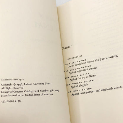 The Satires of Juvenal translated by Rolfe Humphries [TRADE PAPERBACK] 1972 • Indiana University Press