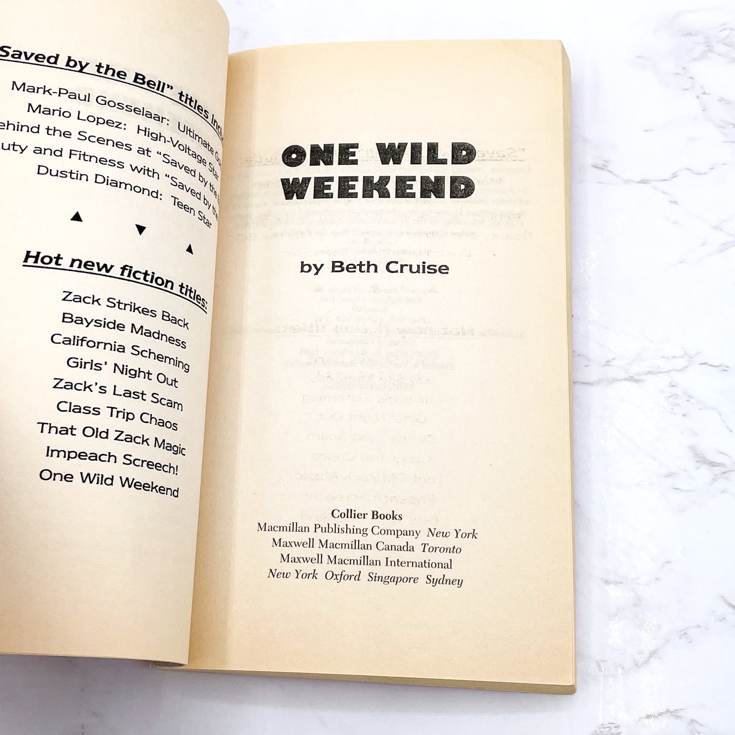 Saved by the Bell: One Wild Weekend by Beth Cruise [FIRST EDITION PAPERBACK] 1993 • Collier