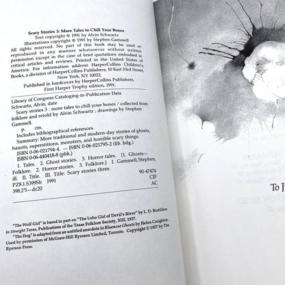 Scary Stories 3: More Tales to Chill Your Bones by Alvin Schwarz [FIRST EDITION PAPERBACK] 1991 • Harper Trophy • 1st Print!