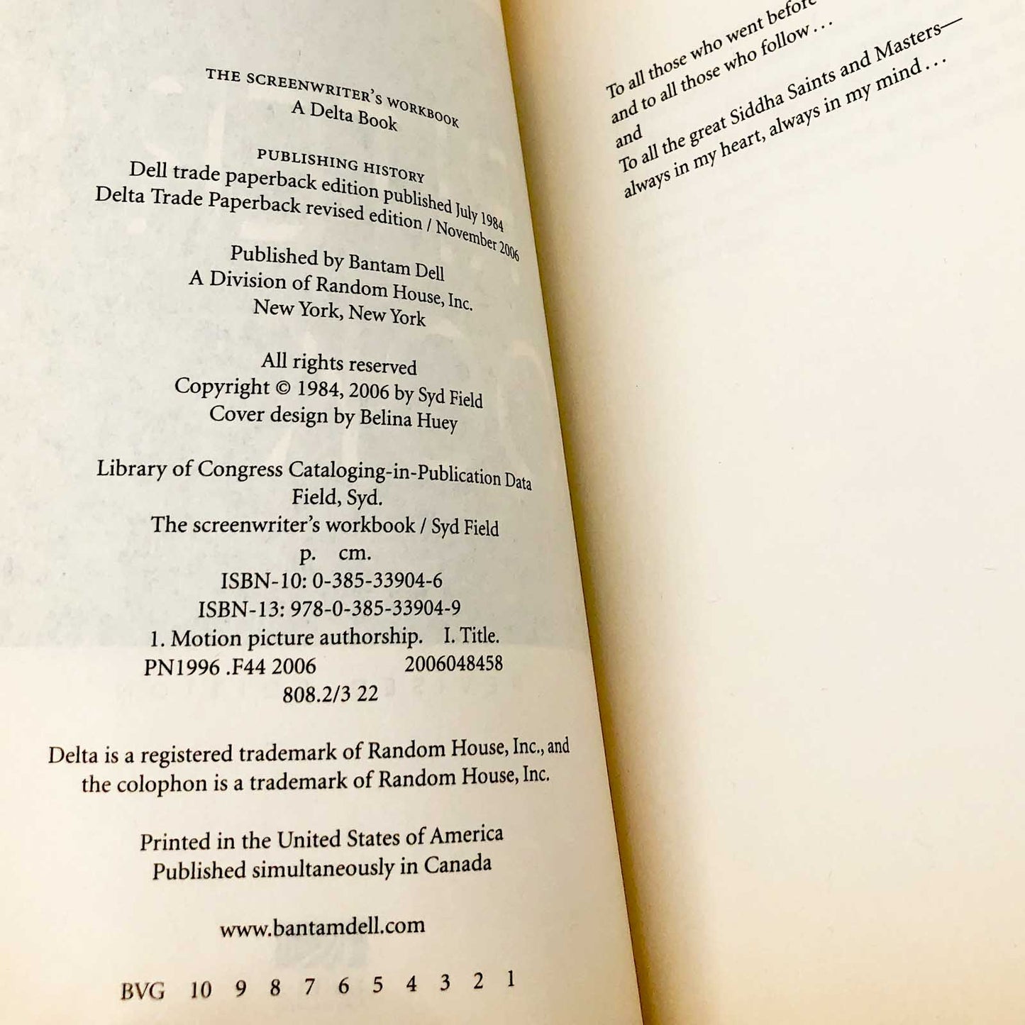 The Screenwriter's Workbook by Syd Field [REVISED EDITION PAPERBACK] 2006 • Delta