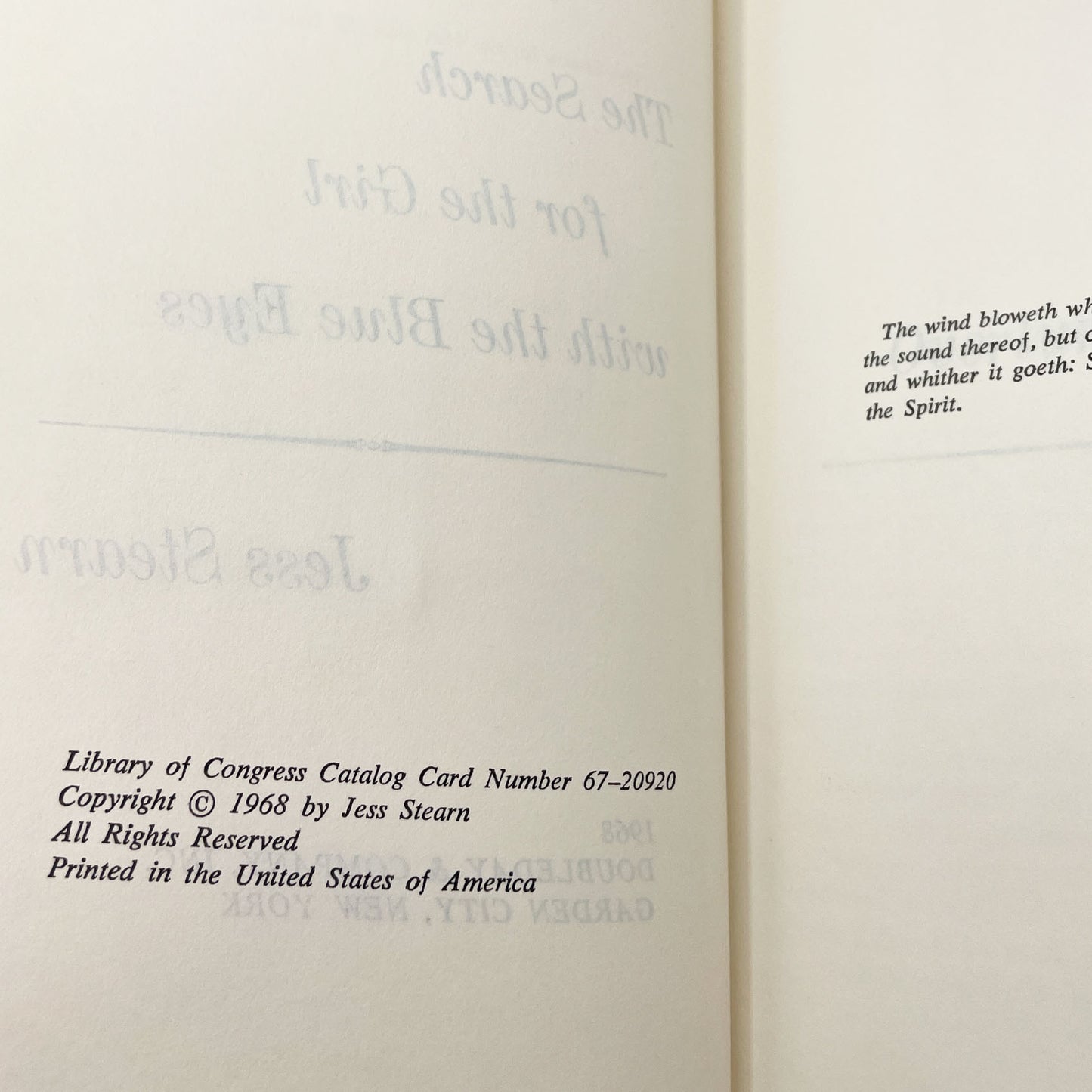 The Search for the Girl With the Blue Eyes: A Venture into Reincarnation by Jess Stearn [FIRST EDITION] 1968 • Doubleday