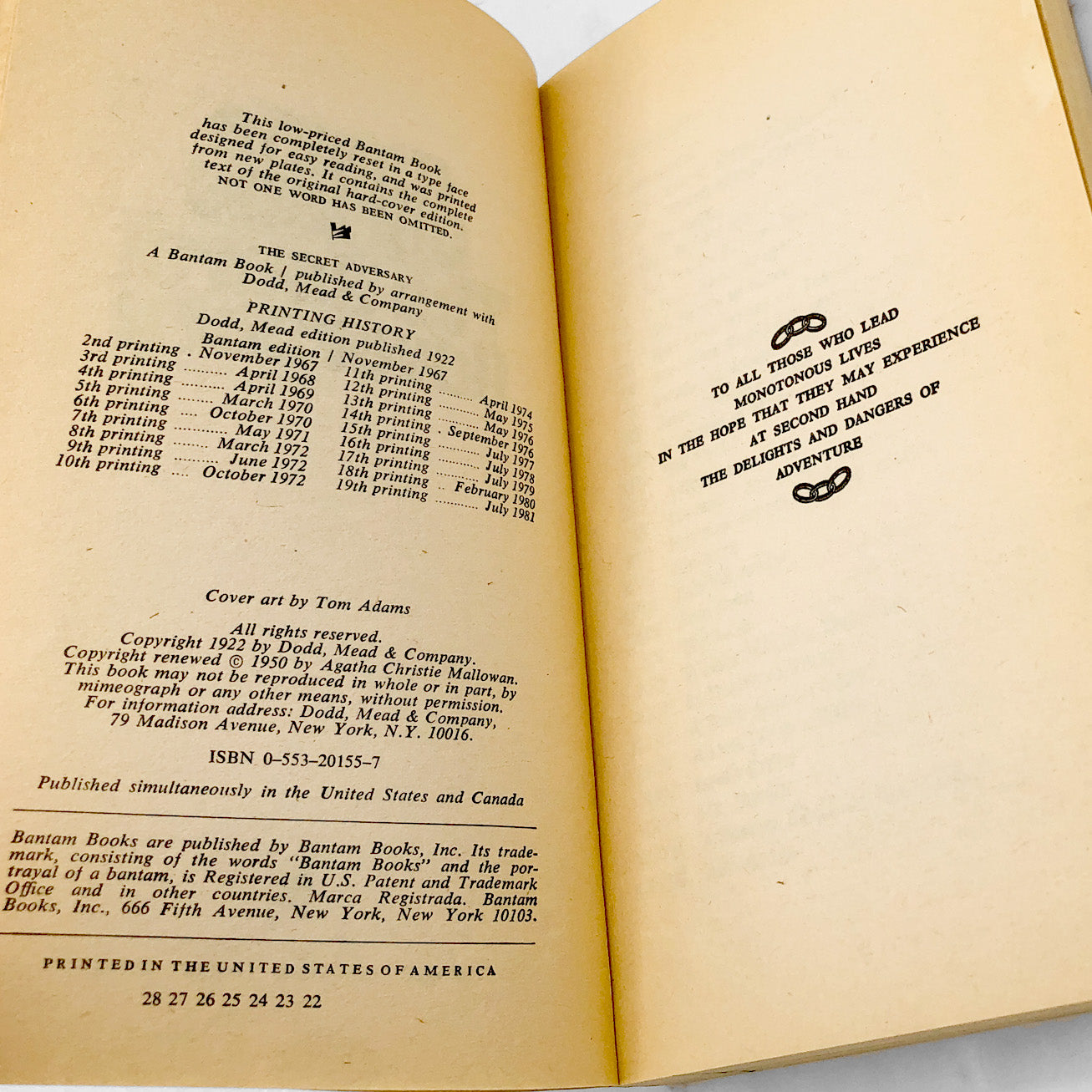 The Secret Adversary by Agatha Christie [1981 PAPERBACK] • Bantam