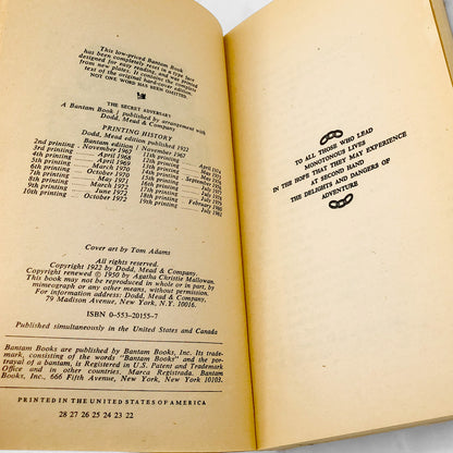 The Secret Adversary by Agatha Christie [1981 PAPERBACK] • Bantam
