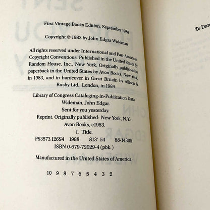 Sent For You Yesterday by John Edgar Wideman [TRADE PAPERBACK] 1988 • Vintage