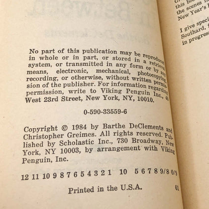 Seventeen and In-Between by Barthe DeClements [FIRST PAPERBACK PRINTING] 1984 • Point Fiction