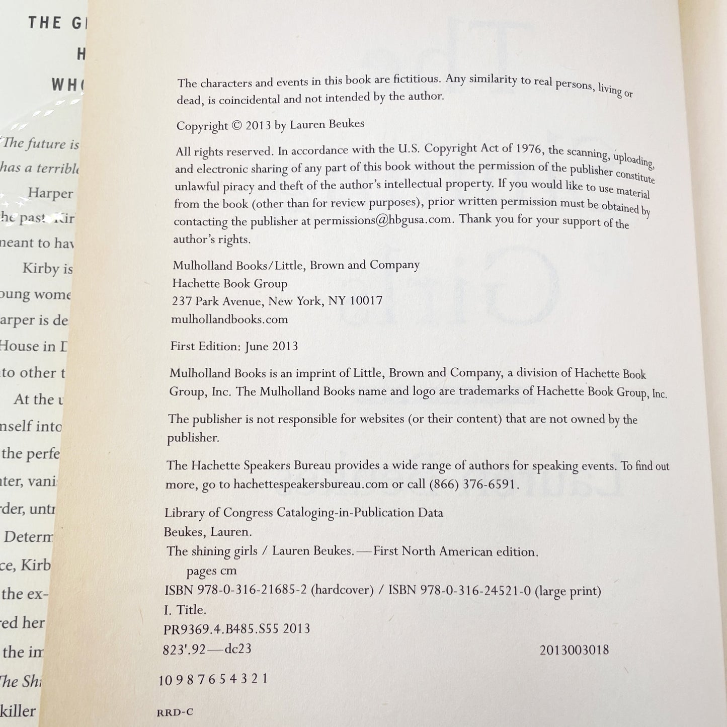 The Shining Girls by Lauren Beukes [FIRST EDITION • FIRST PRINTING] 2013 • Mulholland Books