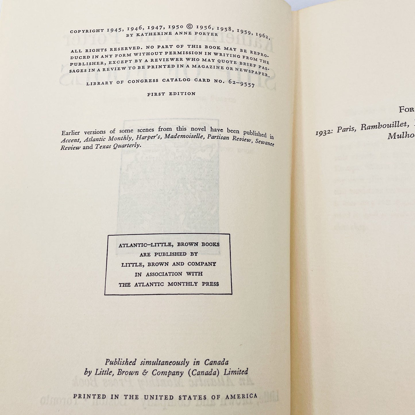 Ship of Fools by Katherine Anne Porter [FIRST EDITION] 1962 • Atlantic Monthly Press
