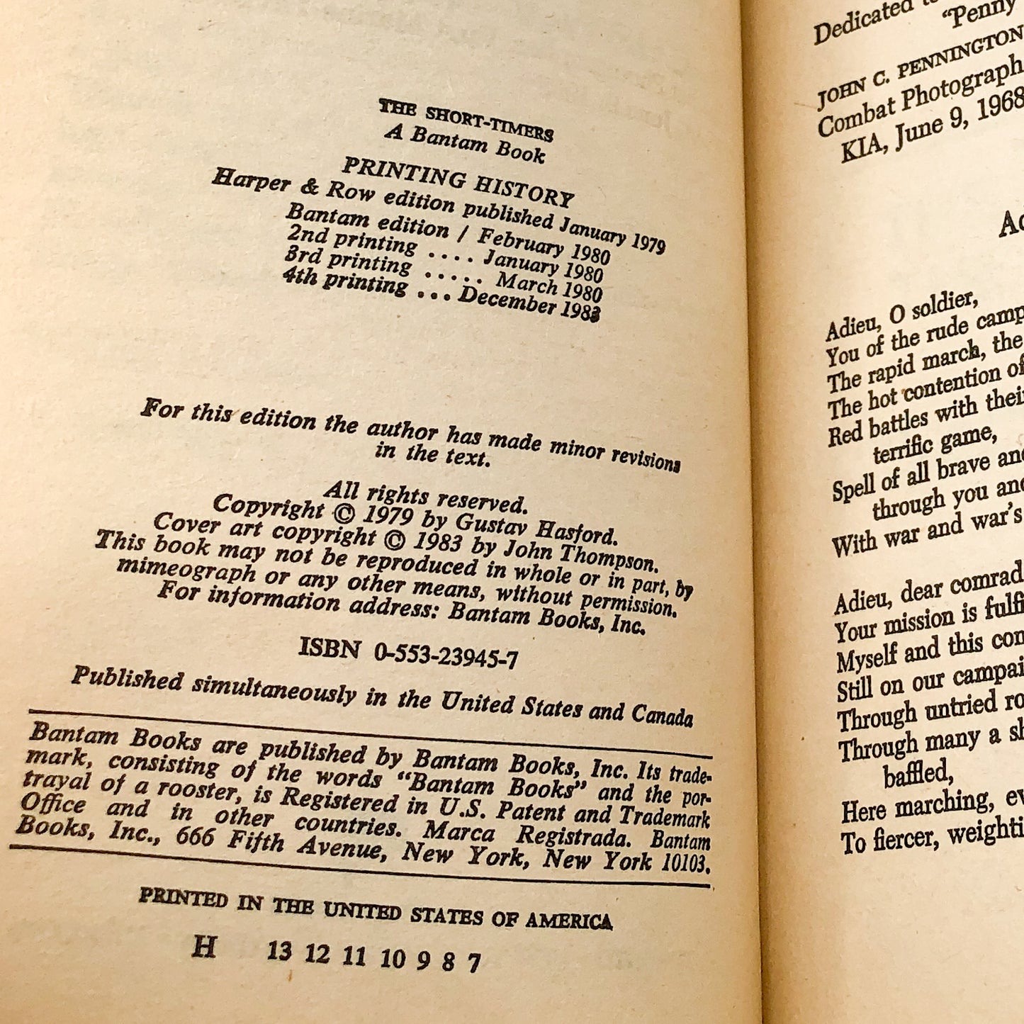 The Short-Timers a.k.a. Full Metal Jacket by Gustav Hasford [1983 PAPERBACK]