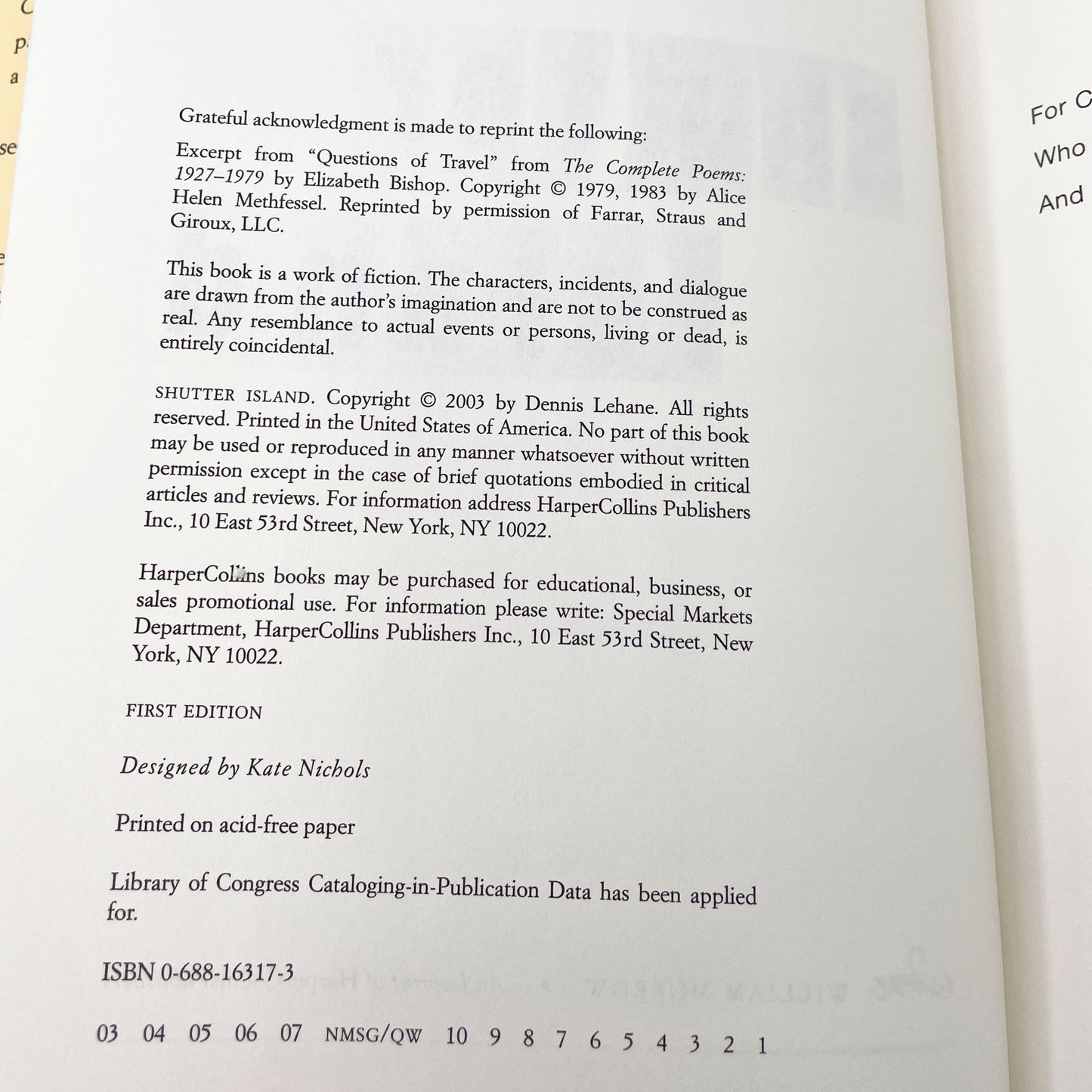 Shutter Island by Dennis Lehane [FIRST EDITION • FIRST PRINTING] 2003