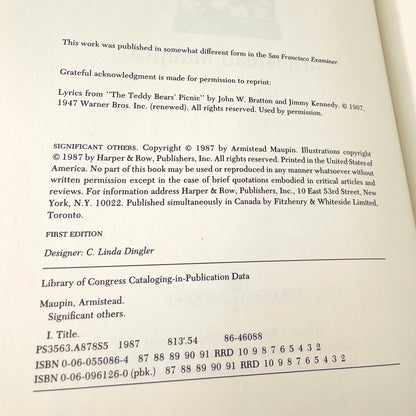 Significant Others by Armistead Maupin [FIRST EDITION PAPERBACK] 1987 • Perennial LIbrary