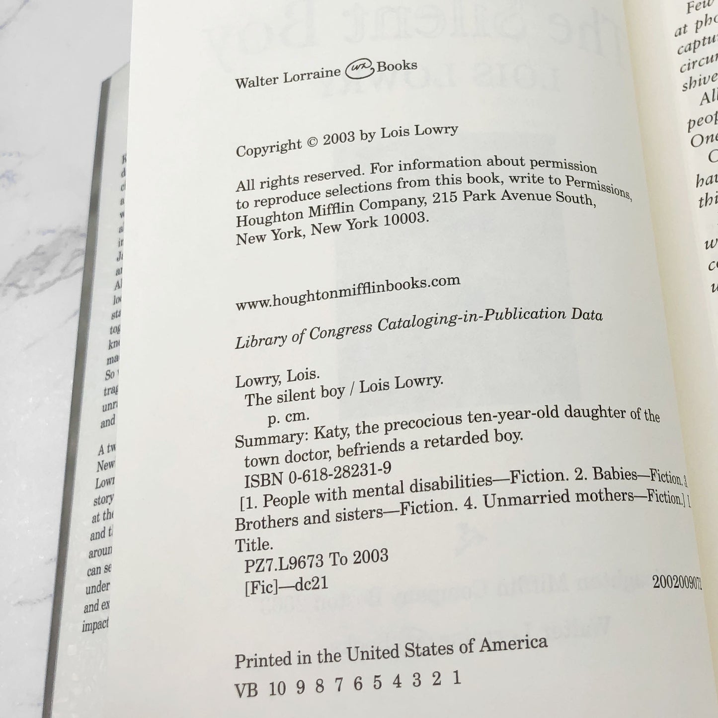 The Silent Boy by Lois Lowry [FIRST EDITION • FIRST PRINTING] 2003 • Houghton Mifflin