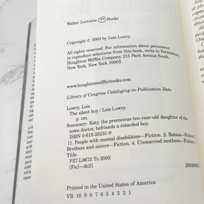 The Silent Boy by Lois Lowry [FIRST EDITION • FIRST PRINTING] 2003 • Houghton Mifflin