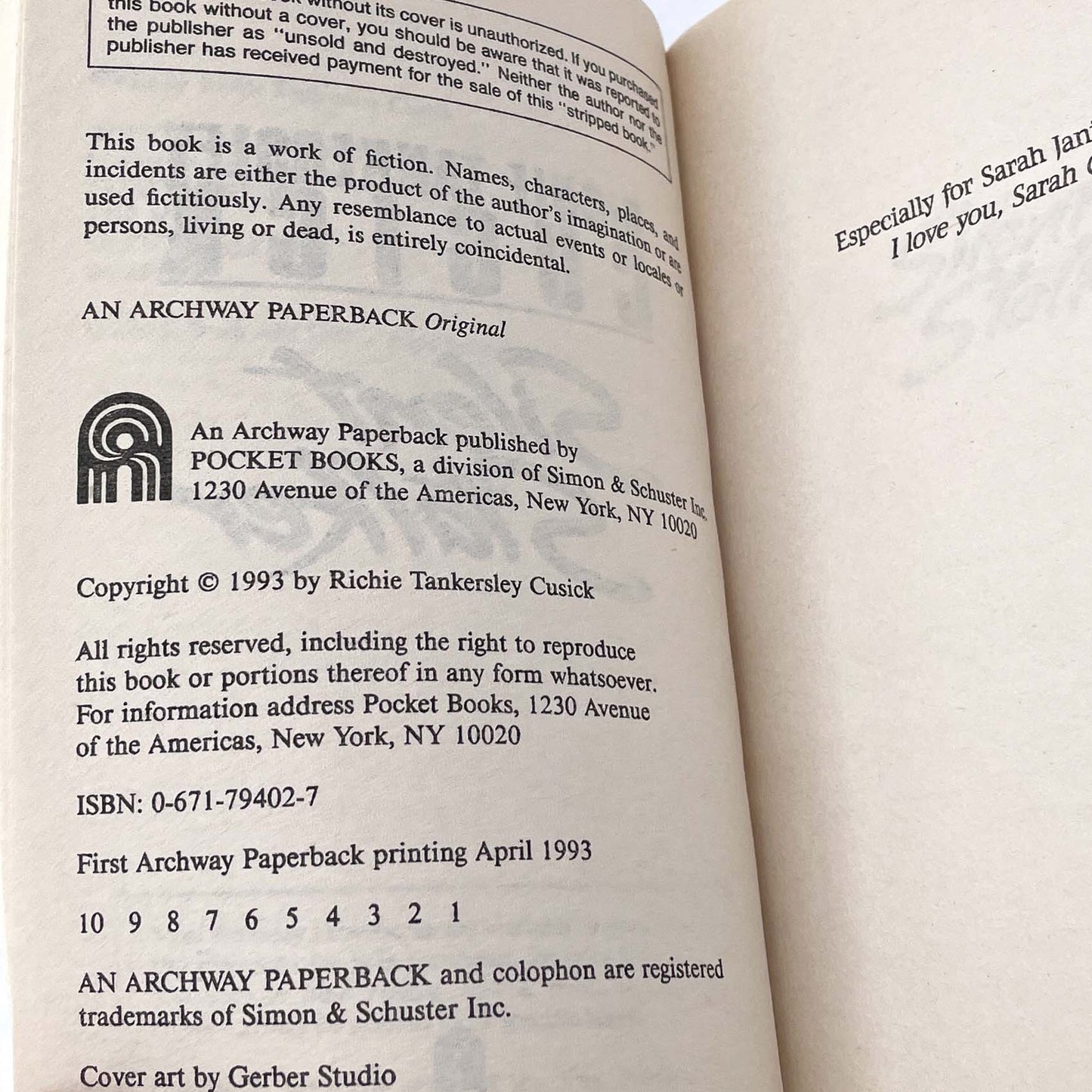 Silent Stalker by Richie Tankersley Cusick [FIRST PAPERBACK PRINTING] 1993 • Archway