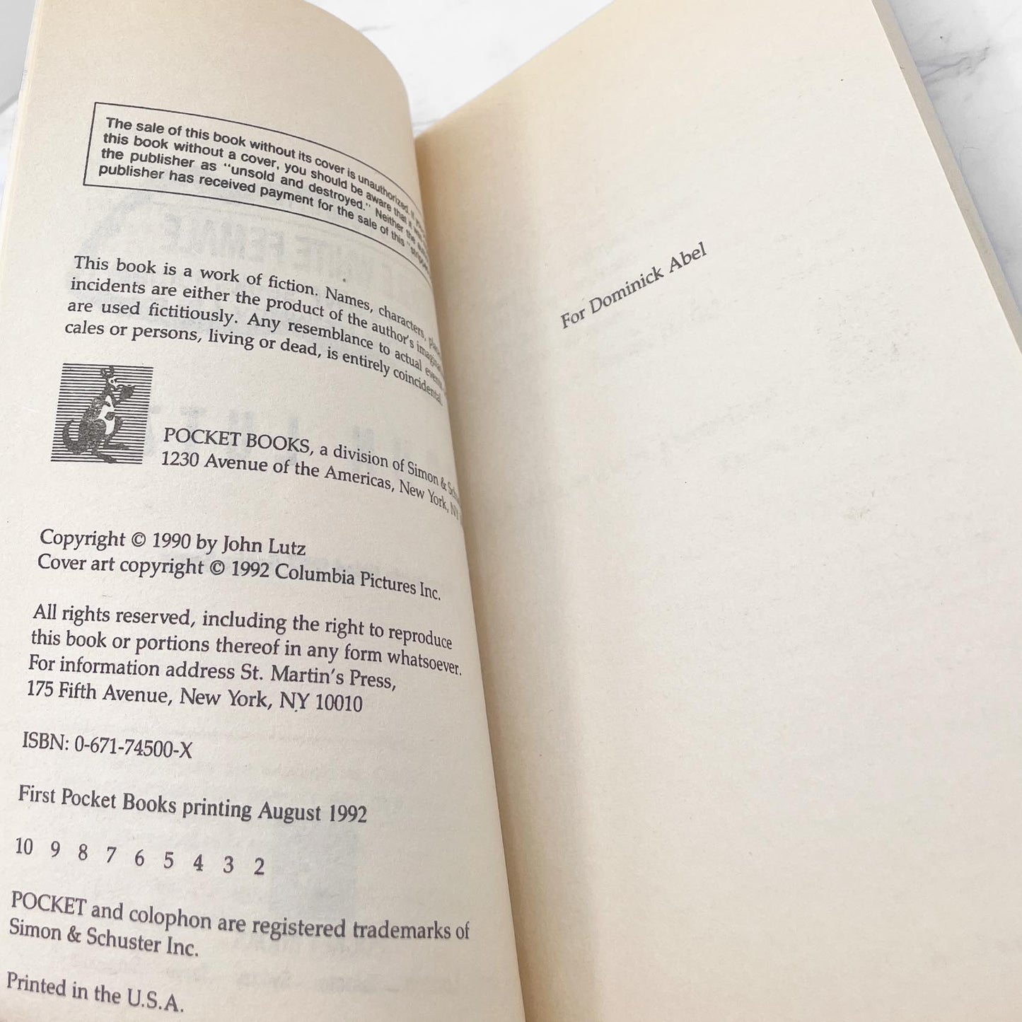 Single White Female 'aka' SWF Seeks Same by John Lutz [MOVIE TIE-IN PAPERBACK] 1992 • Pocket