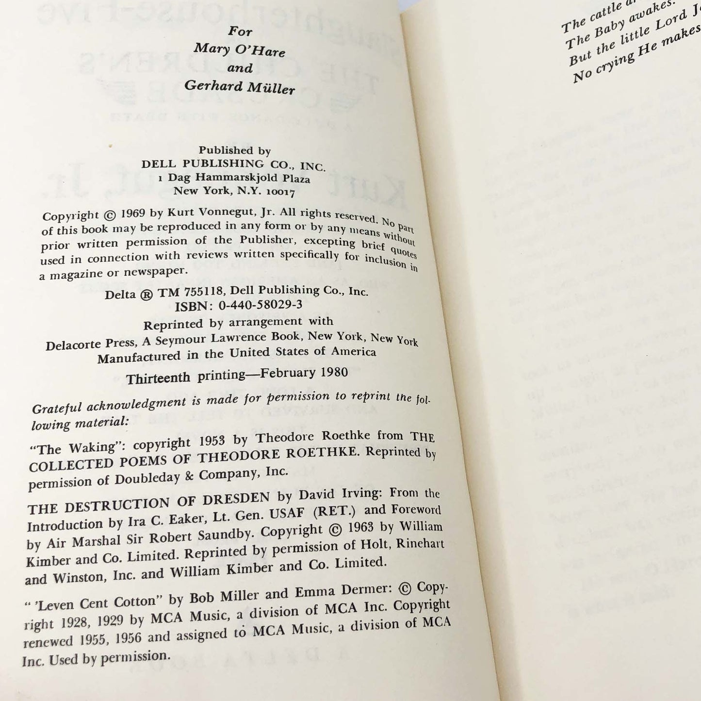 Slaughterhouse Five by Kurt Vonnegut [FIRST PAPERBACK EDITION] • 13th Printing / 1980 • Delta