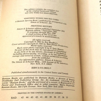 Something Wicked This Way Comes by Ray Bradbury [1990 PAPERBACK] • Bantam Spectra