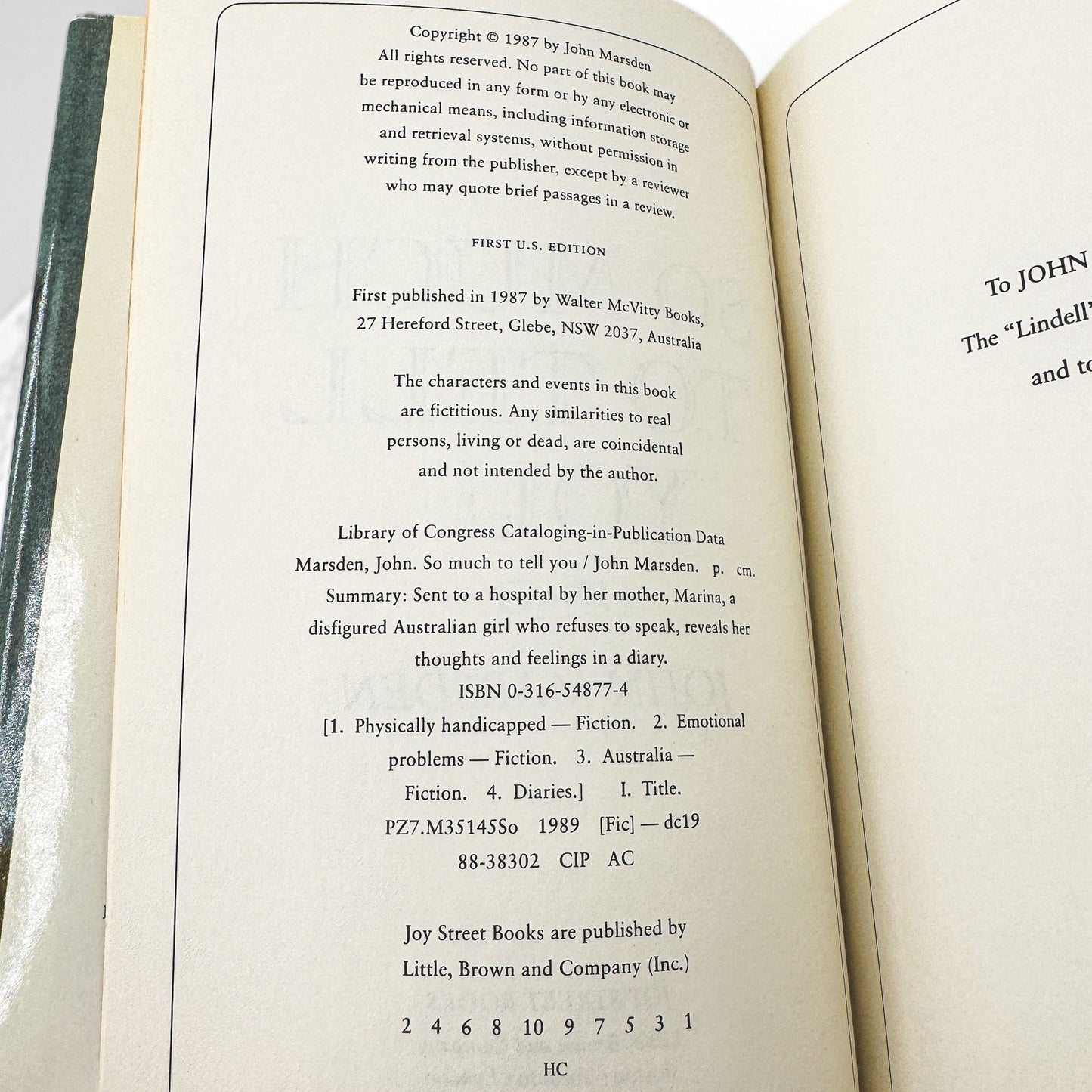 So Much to Tell You by John Marsden [U.S. FIRST EDITION • FIRST PRINTING] 1987 • Joy St.