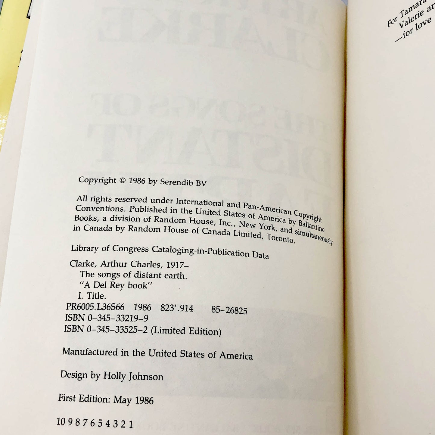 The Songs of Distant Earth by Arthur C. Clarke [FIRST EDITION • FIRST PRINTING] 1986 *See Condition