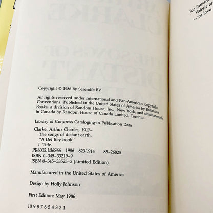 The Songs of Distant Earth by Arthur C. Clarke [FIRST EDITION • FIRST PRINTING] 1986 *See Condition