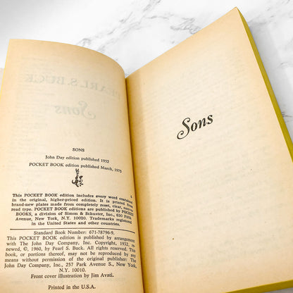 Sons by Pearl S. Buck [FIRST PAPERBACK PRINTING] 1975 • Pocket Books