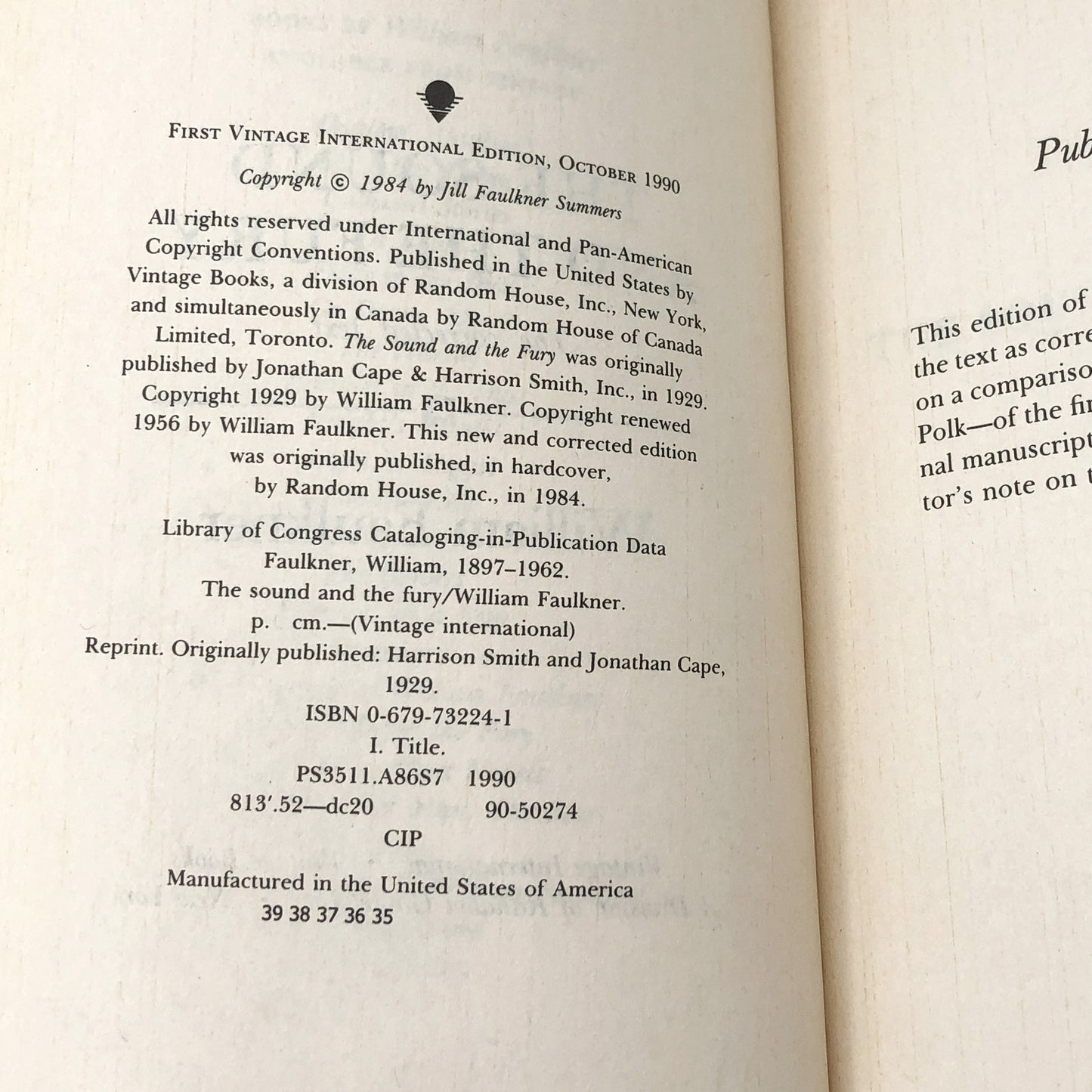 The Sound and The Fury by William Faulkner [TRADE PAPERBACK] 1990 • Vintage International