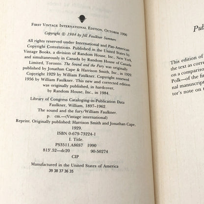 The Sound and The Fury by William Faulkner [TRADE PAPERBACK] 1990 • Vintage International