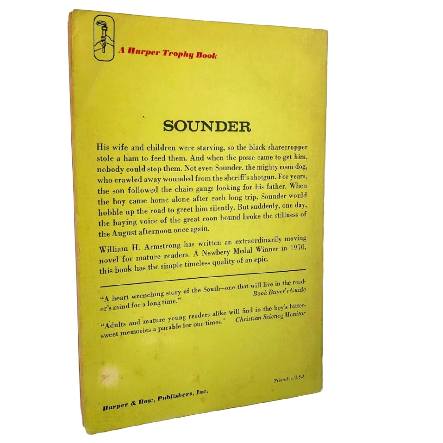 Sounder by William H. Armstrong [FIRST PAPERBACK PRINTING] 1972 • Harper Trophy