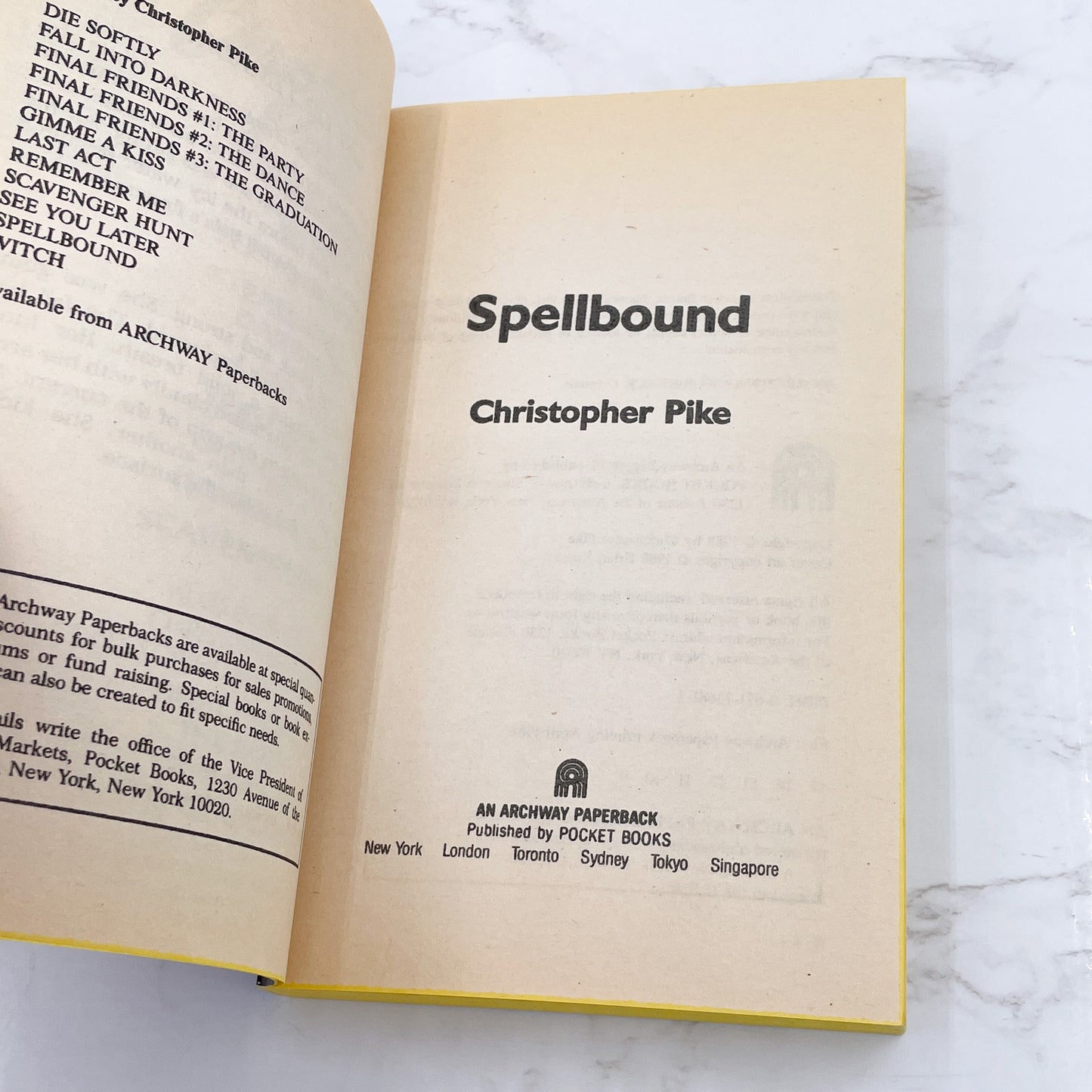Spellbound by Christopher Pike [FIRST EDITION PAPERBACK] 1988 • Pocket