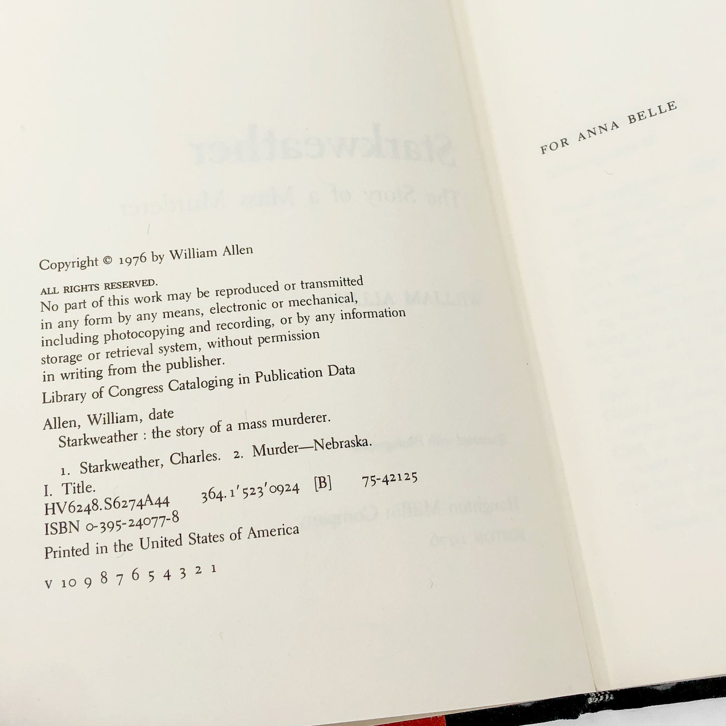 Starkweather: The Story of a Mass Murderer by William Allen [FIRST EDITION • FIRST PRINTING] 1976 • Houghton Mifflin