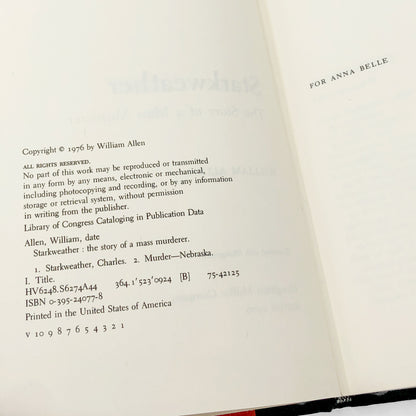 Starkweather: The Story of a Mass Murderer by William Allen [FIRST EDITION • FIRST PRINTING] 1976 • Houghton Mifflin