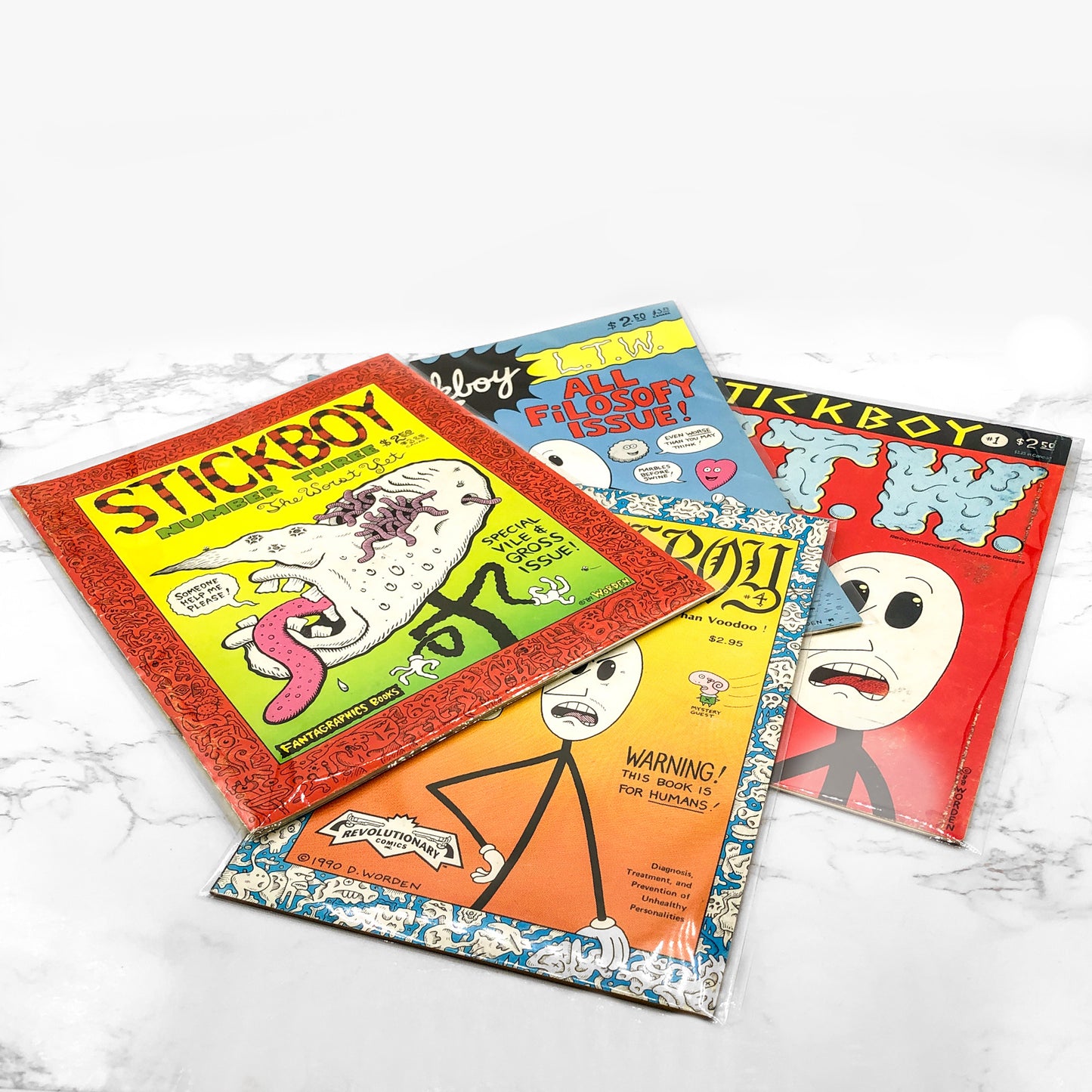 STICKBOY Issues #1-4 by Dennis Worden [FIRST EDITION SET] 1988-1990 • Fantagraphics Books