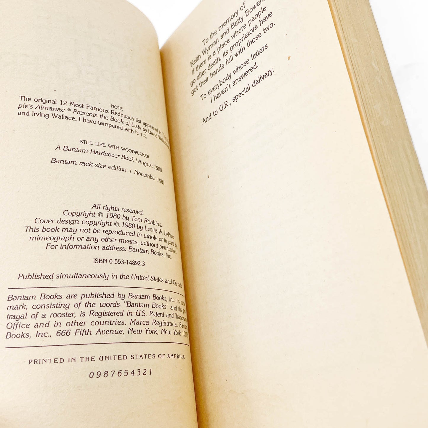 Still Life with Woodpecker by Tom Robbins [FIRST PAPERBACK PRINTING] 1981 • Bantam *Condition