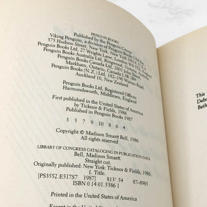 Straight Cut by Madison Smartt Bell [TRADE PAPERBACK] 1987 • Penguin