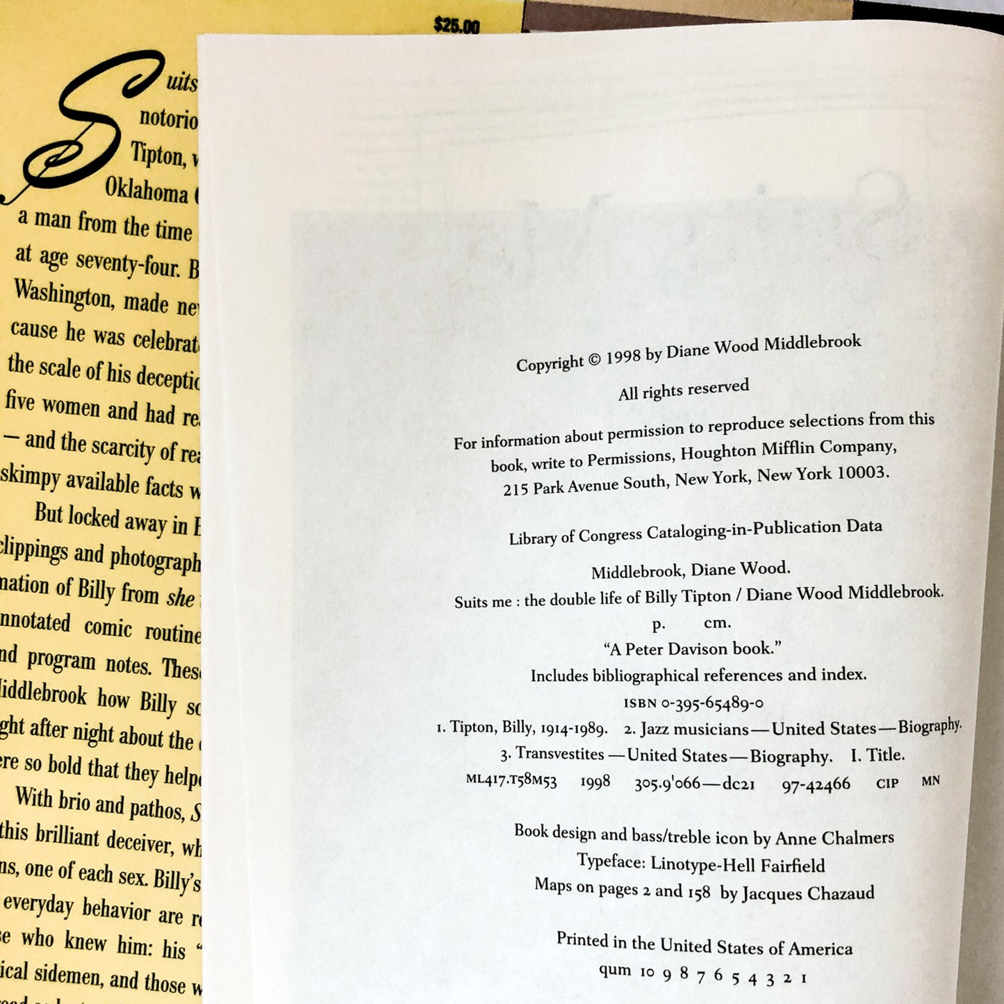 Suits Me: The Double Life of Billy Tipton by Diane Wood Middlebrook SIGNED! [ FIRST EDITION / FIRST PRINTING]