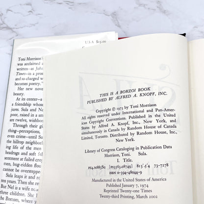 Sula by Toni Morrison [FIRST EDITION] • 23rd Printing / 2002 • Knopf *See Condition