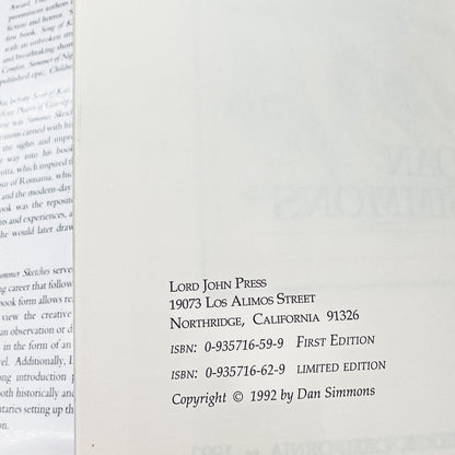 Summer Sketches by Dan Simmons [FIRST EDITION • FIRST PRINTING] 1992 • Lord John Press