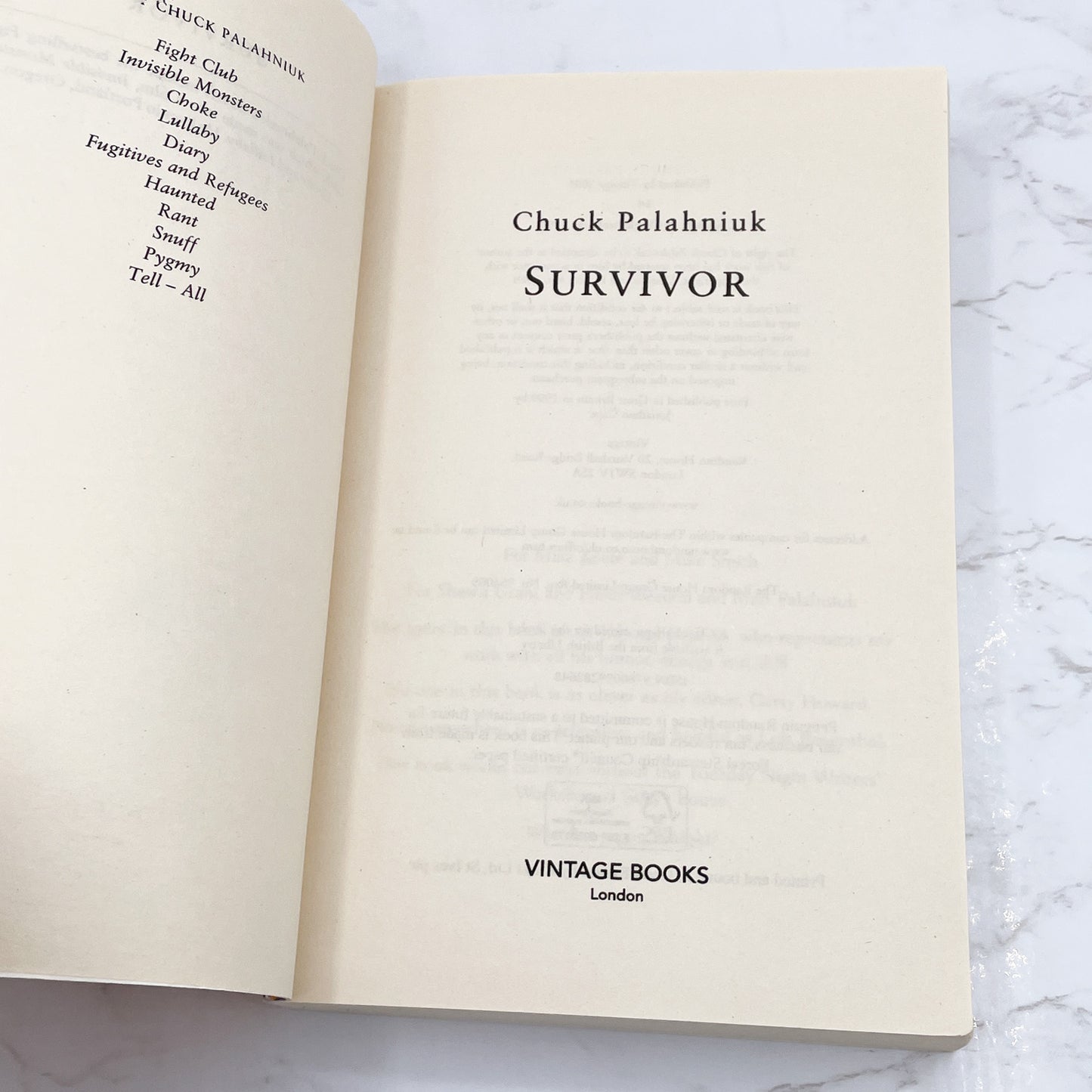 Survivor by Chuck Palahniuk [U.K. TRADE PAPERBACK] 2003 • Vintage Books