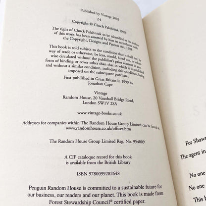 Survivor by Chuck Palahniuk [U.K. TRADE PAPERBACK] 2003 • Vintage Books