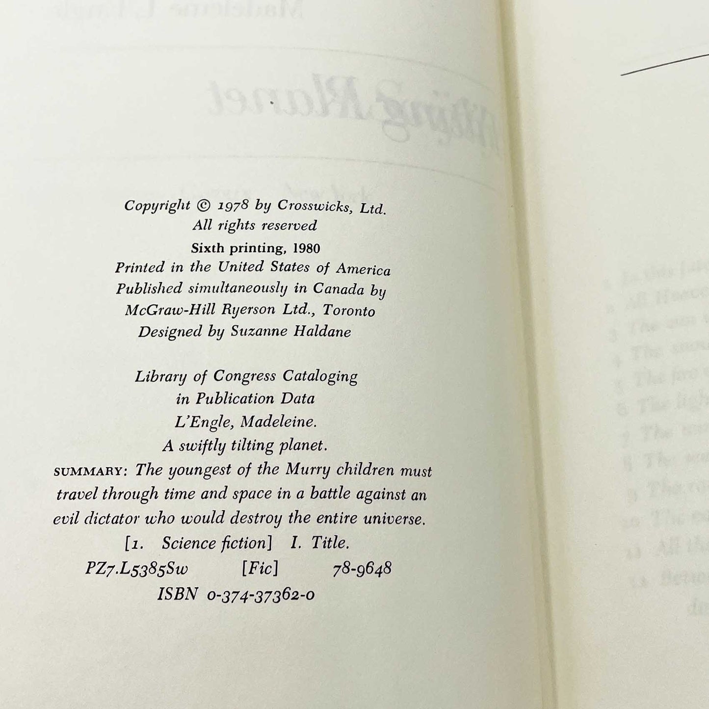 A Swiftly Tilting Planet by Madeleine L'Engle [FIRST EDITION] 1980 • 6th Print • FSG *See Condition!