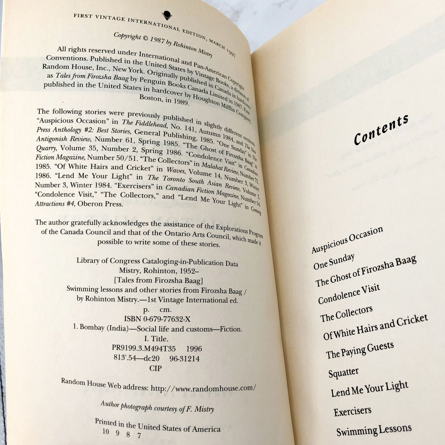 Swimming Lessons & Other Stories from Firozsha Baag by Rohinton Mistry [TRADE PAPERBACK] 1997 • Vintage International
