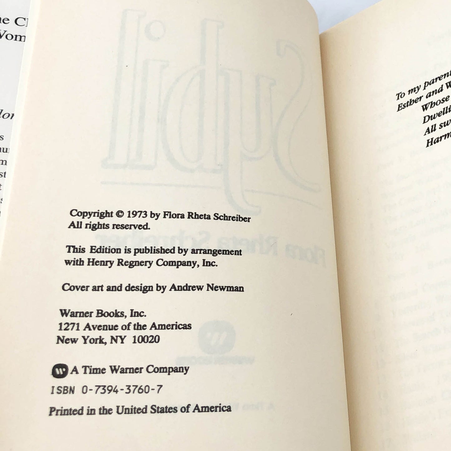 Sybil by Flora Rheta Schreiber [1989 HARDCOVER] BCE • Warner Books