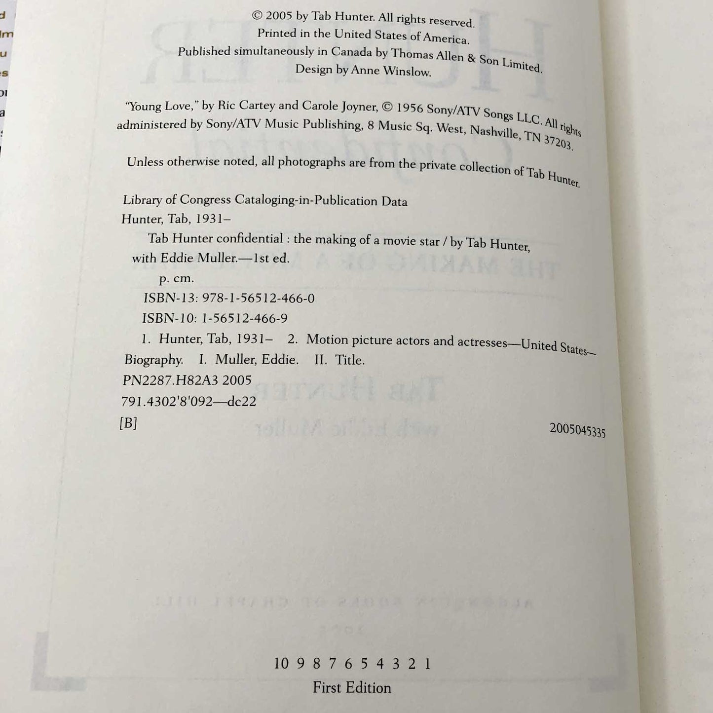 Tab Hunter Confidential by Tab Hunter [FIRST EDITION • FIRST PRINTING] 2005