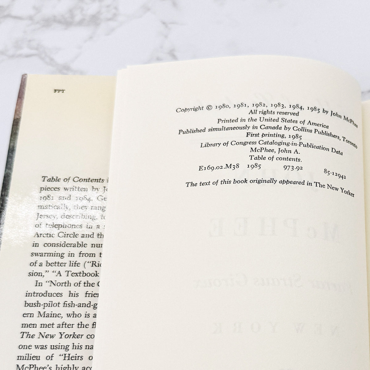 Table of Contents by John McPhee [FIRST EDITION • FIRST PRINTING] 1985 • Farrar Straus Giroux