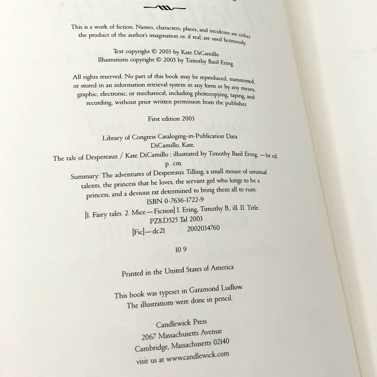 The Tale of Despereaux by Kate DiCamillo [FIRST EDITION] 2003 • Candlewick Press