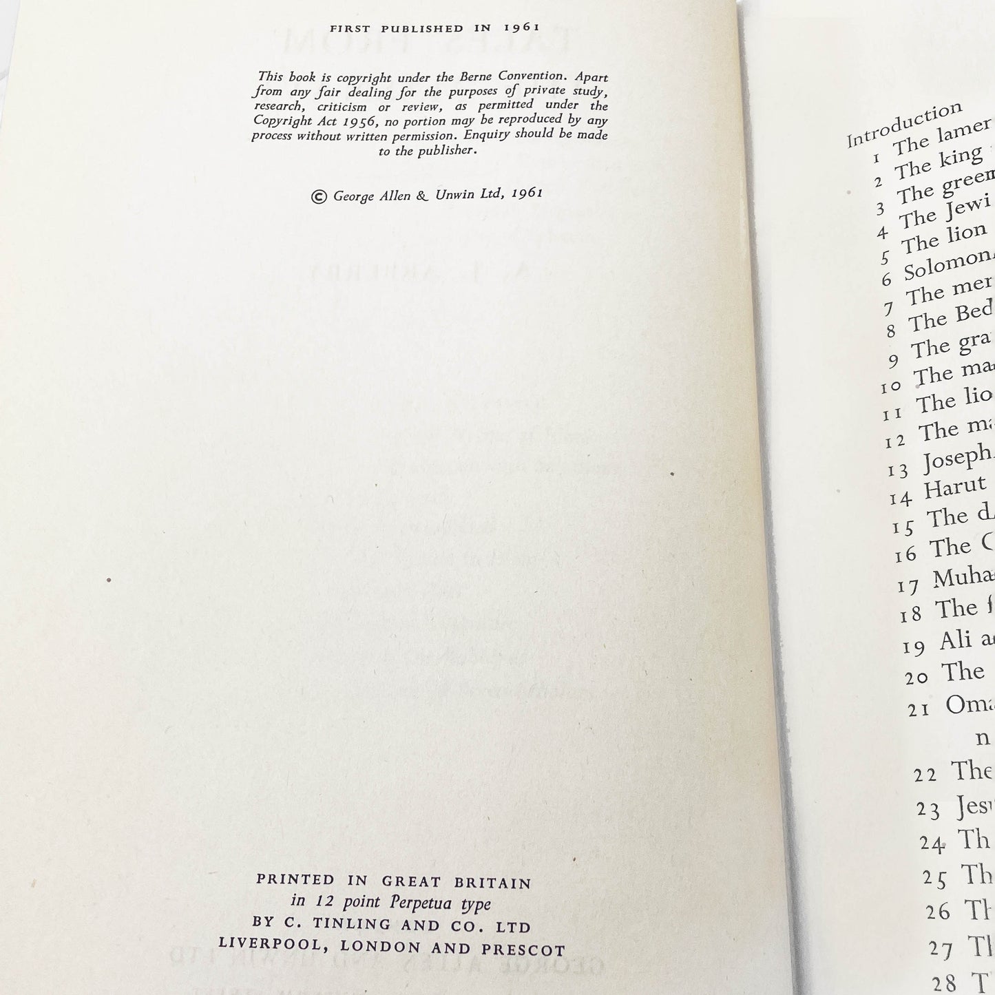 Tales from the Masnavi by A.J. Arberry & Jalal al-Din Rumi [U.K. FIRST EDITION • FIRST PRINTING] 1961 • George Allen Unwin