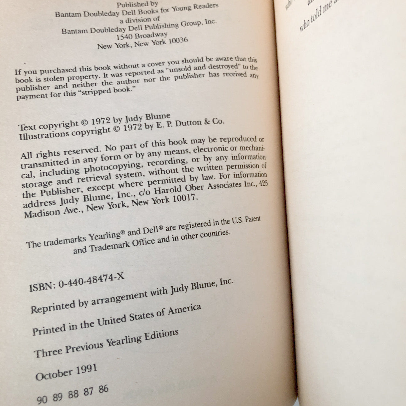 Tales of a Fourth Grade Nothing by Judy Blume [TV TIE-IN PAPERBACK] 1991