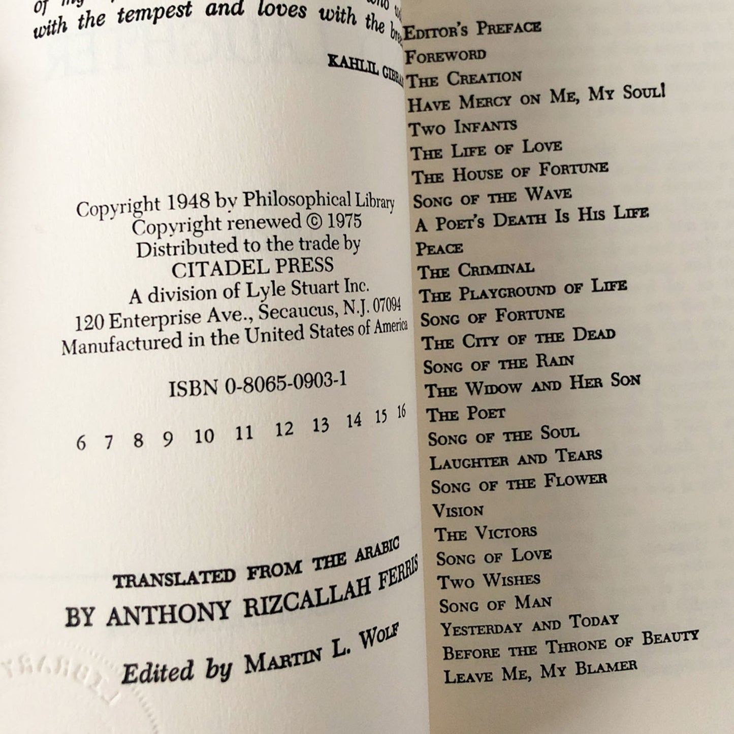 Tears and Laughter by Kahlil Gibran [TRADE PAPERBACK] 1975 • Citadel Press