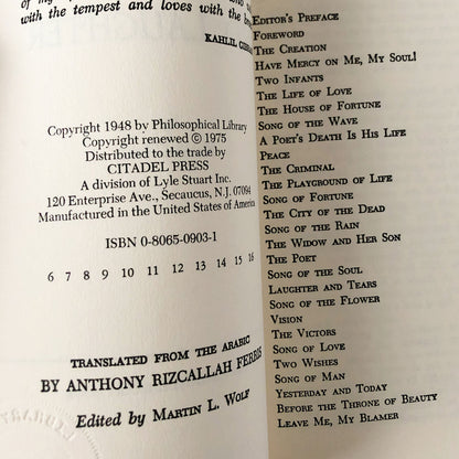 Tears and Laughter by Kahlil Gibran [TRADE PAPERBACK] 1975 • Citadel Press