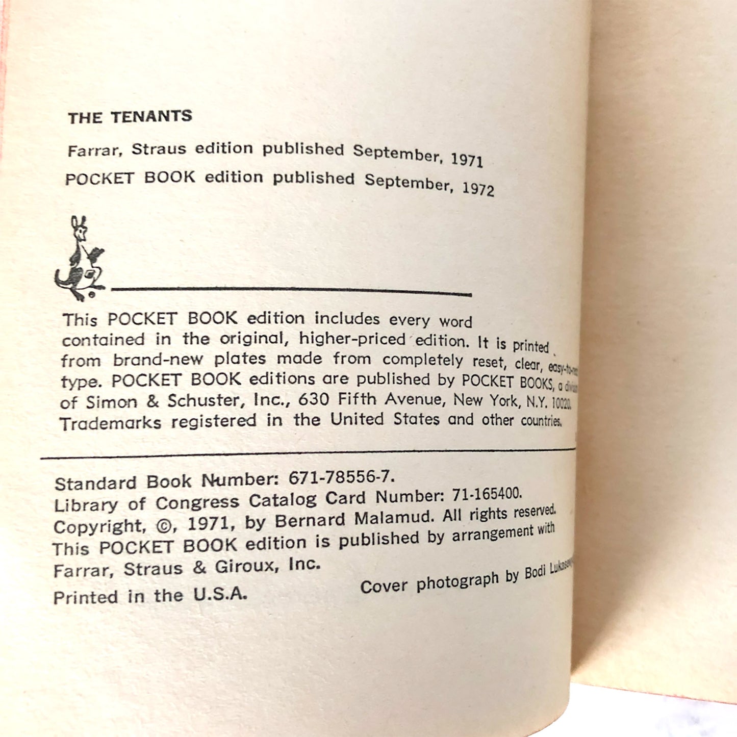 The Tenants by Bernard Malamud [FIRST PAPERBACK PRINTING] 1972 • Pocket Books